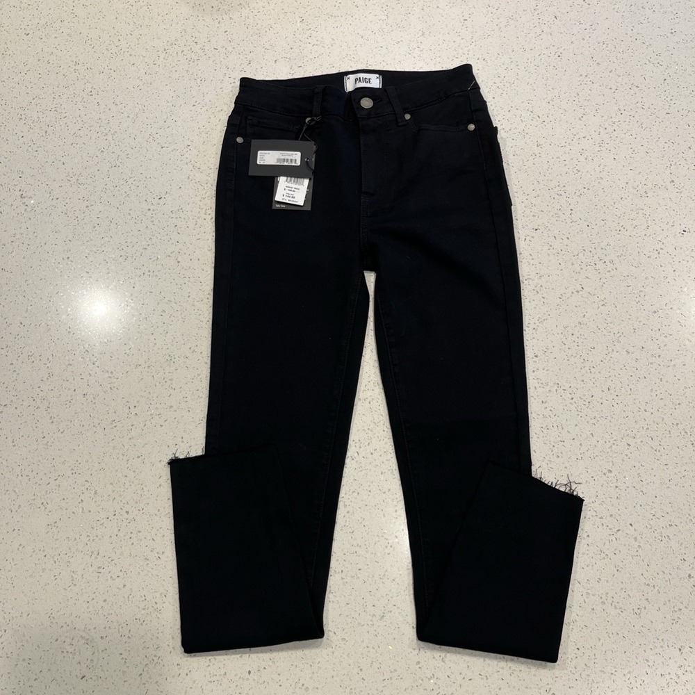 NWT PAIGE Hoxton Ankle Raw Hem Black Overdue Skinny Jeans Size 26/27 NWT